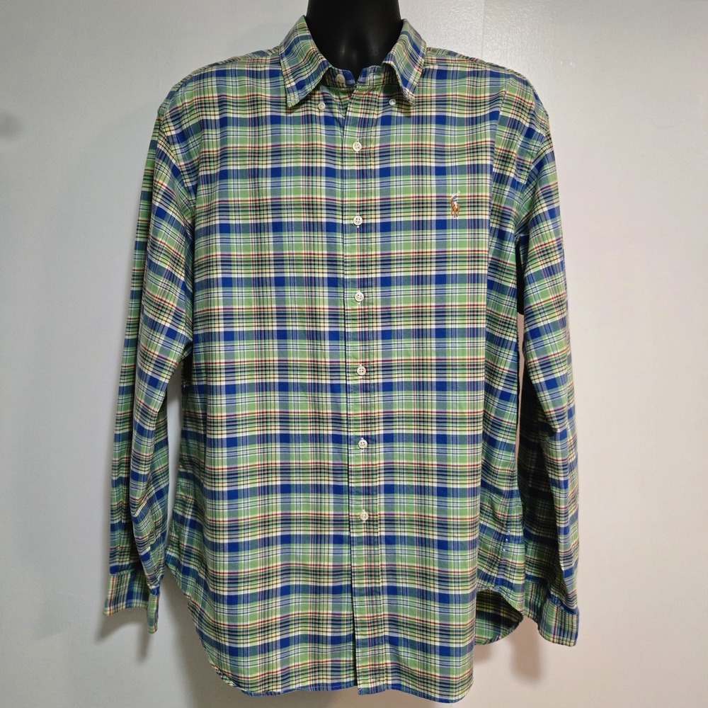 Ralph Lauren Size XXL Blue Green Reg 100% Cotton Plaid Oxford Cloth Button Shirt